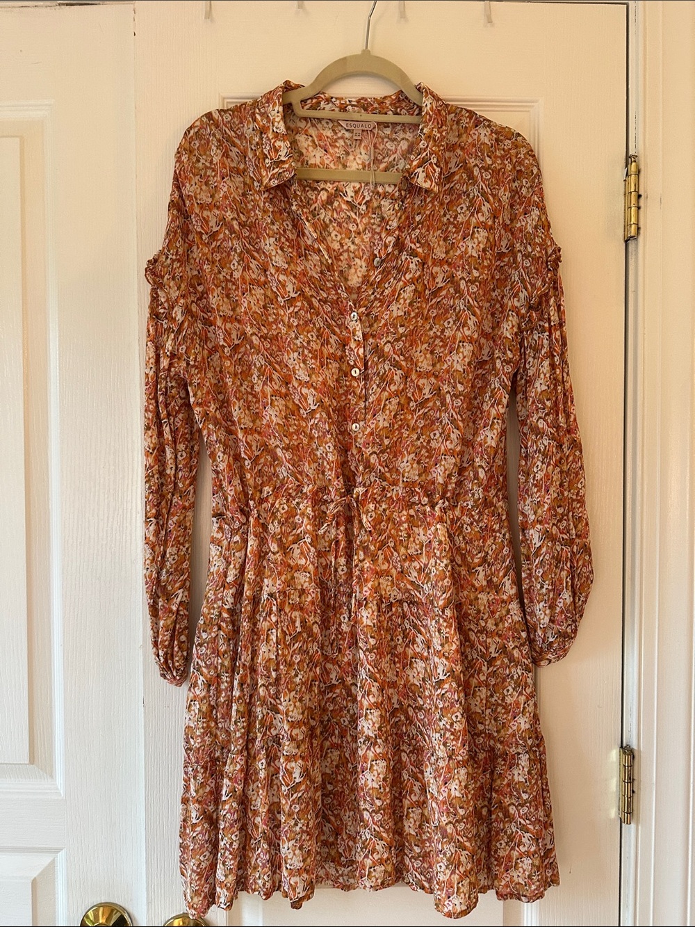 ESQUALO Burnt Orange Floral Button-Front Long Sleeve Dress